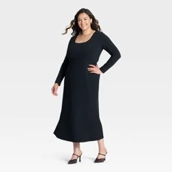 Women's Long Sleeve Rib-Knit Maxi Dress - A New Day™ Black XXL