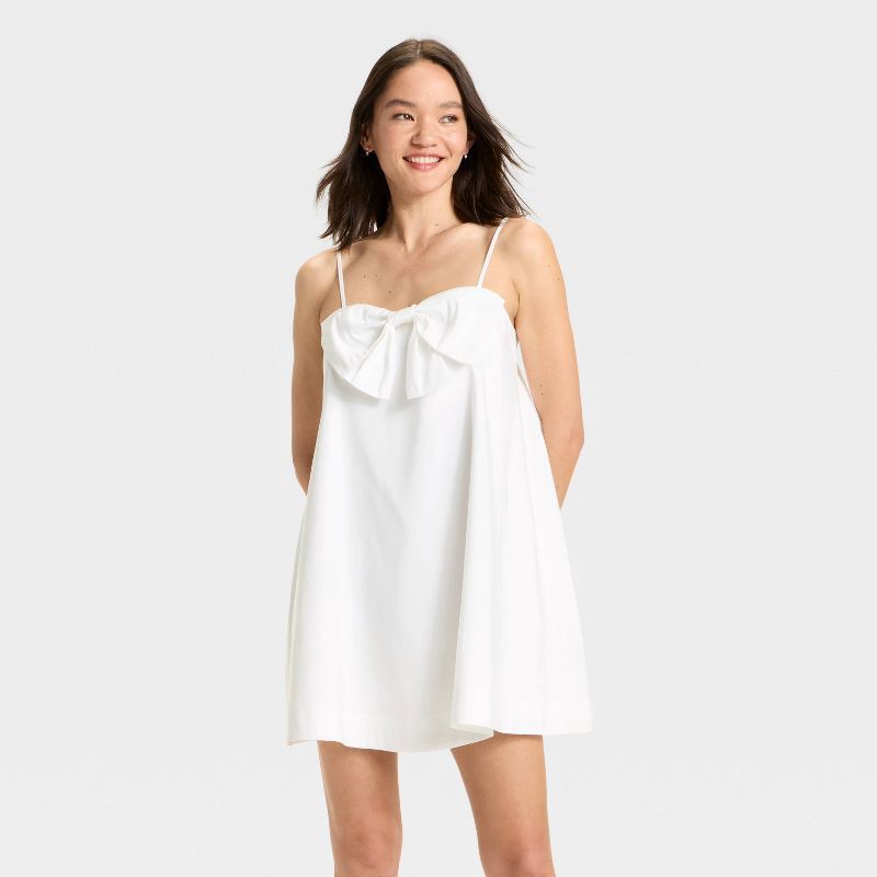 slide 1 of 3, Women's Mini Bow Shift Dress - A New Day™ White L, 1 ct