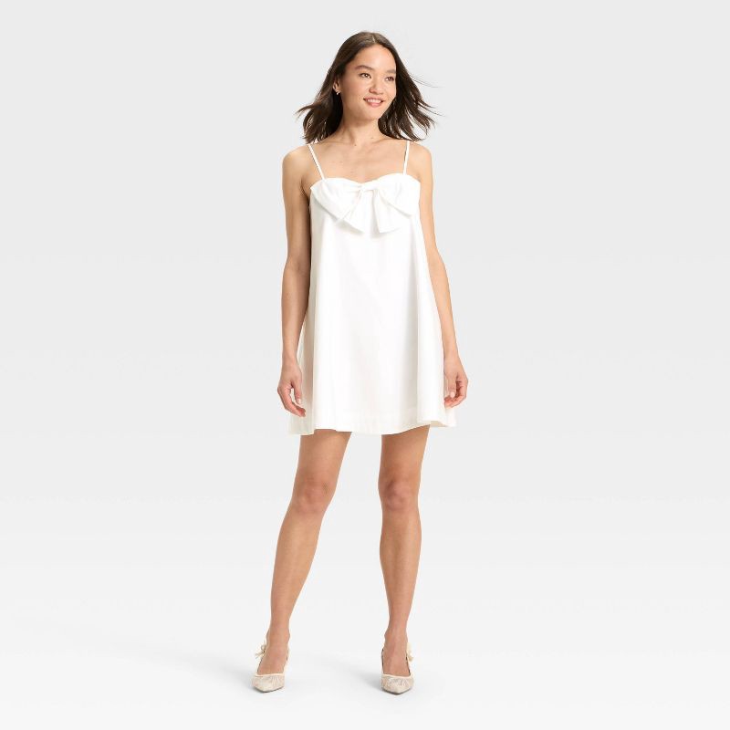 slide 3 of 3, Women's Mini Bow Shift Dress - A New Day™ White L, 1 ct