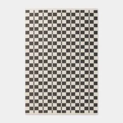 4'x6' Check Rectangular Woven Outdoor Area Rug Black - Room Essentials™