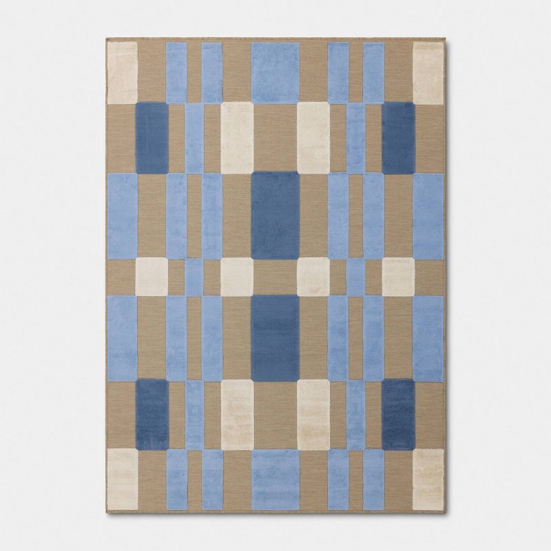 slide 1 of 4, 5'x7' Multi Check Rectangular Woven Outdoor Area Rugs Blue - Threshold™, 1 ct