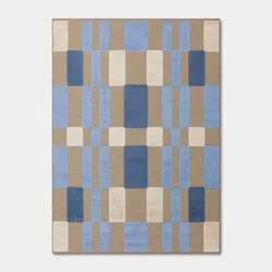 5'x7' Multi Check Rectangular Woven Outdoor Area Rugs Blue - Threshold™