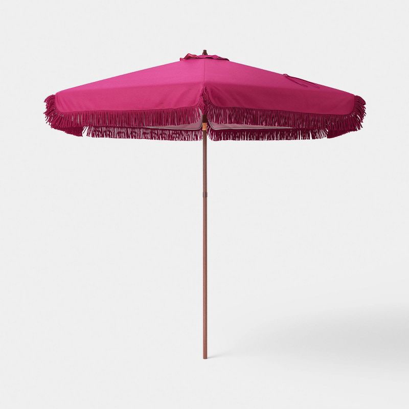 slide 1 of 7, 4.72"x49.21" Round Fringe Valance Outdoor Patio Umbrella Rose Pink - Threshold™, 1 ct