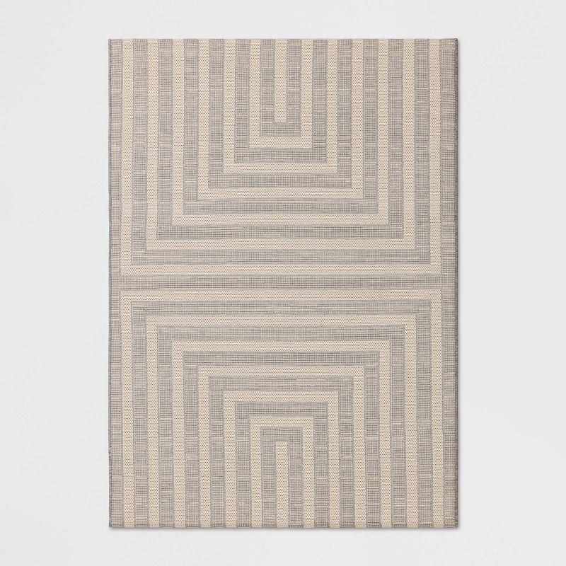 slide 1 of 4, 5'x7' Block Lines Rectangular Woven Outdoor Area Rug Gray - Threshold™, 1 ct