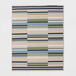 5'x7' Linen Striped Rectangular Woven Outdoor Area Rug Blue - Threshold™