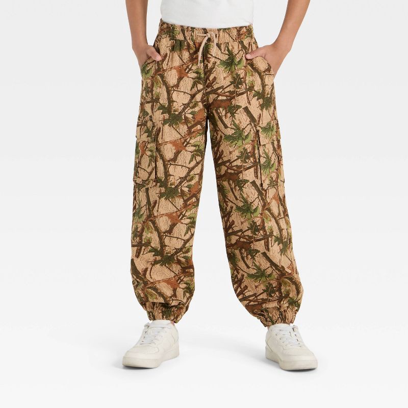 slide 1 of 3, Boys' Mid-Rise Tapered Cargo Camo Jogger Pants - art class™ Tan 6, 1 ct