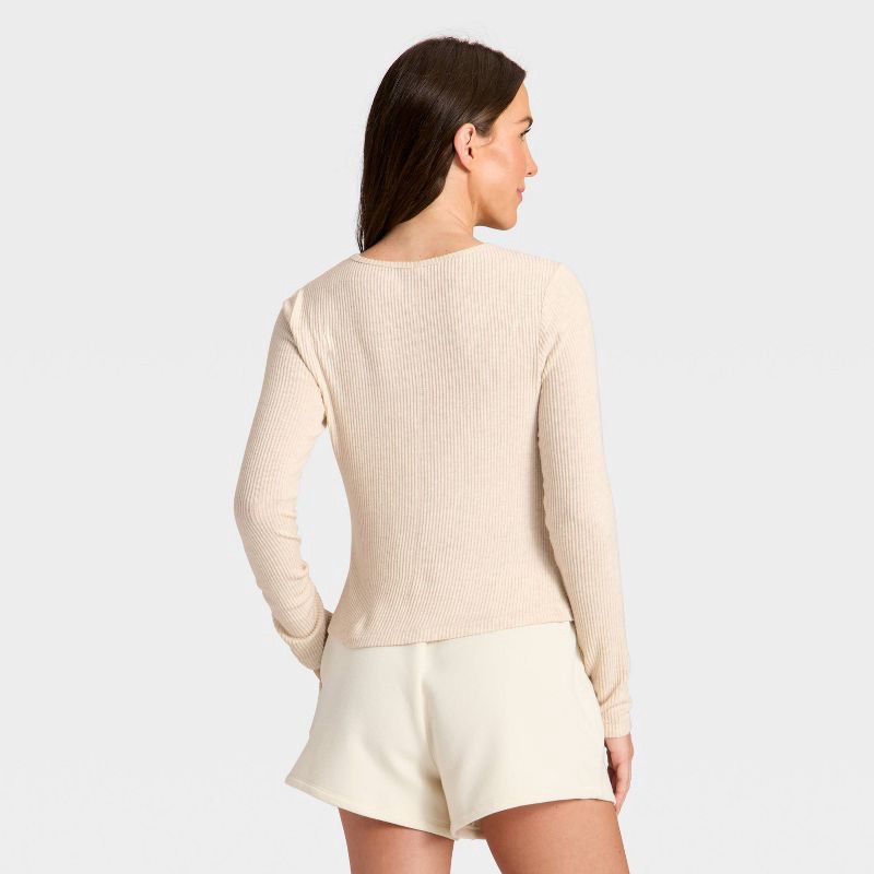 slide 2 of 3, Women's Cozy Ribbed Long Sleeve Henley Pullover - Auden™ Oatmeal XS, 1 ct