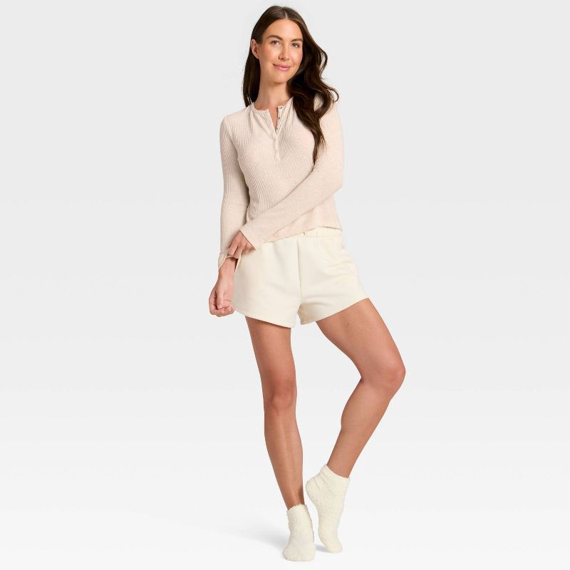 slide 3 of 3, Women's Cozy Ribbed Long Sleeve Henley Pullover - Auden™ Oatmeal M, 1 ct