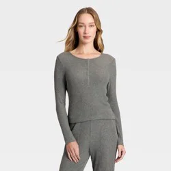 Women's Cozy Ribbed Long Sleeve Henley Pullover - Auden™ Dark Gray XS