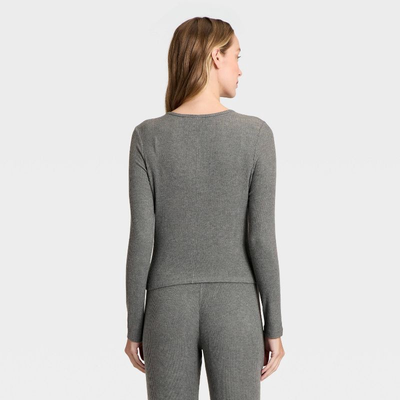slide 2 of 3, Women's Cozy Ribbed Long Sleeve Henley Pullover - Auden™ Dark Gray L, 1 ct