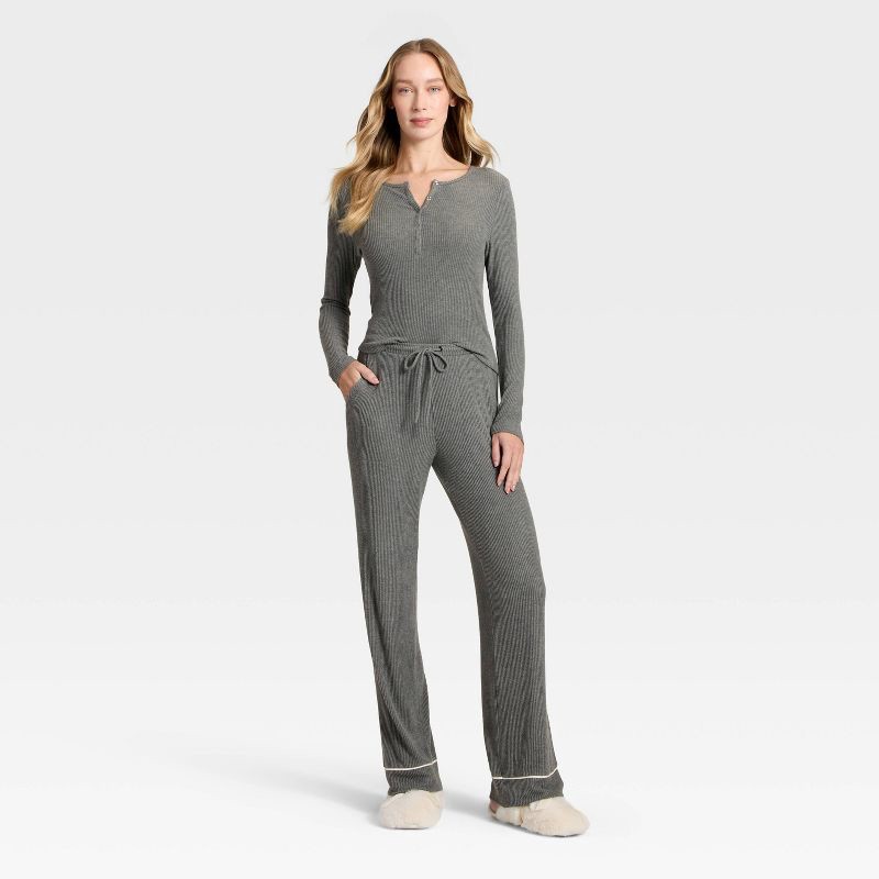 slide 3 of 3, Women's Cozy Ribbed Long Sleeve Henley Pullover - Auden™ Dark Gray XL, 1 ct