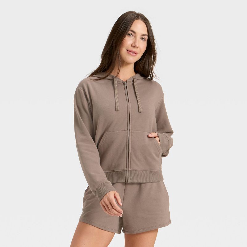 slide 1 of 5, Women's Fleece Zip-Up Sweatshirt - Auden™ Sable M, 1 ct