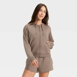 Women's Fleece Zip-Up Sweatshirt - Auden™ Sable M