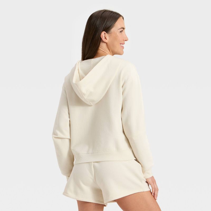 slide 2 of 5, Women's Fleece Zip-Up Sweatshirt - Auden™ Cream M, 1 ct