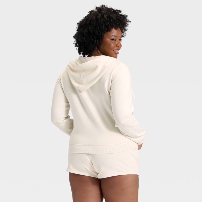 slide 5 of 5, Women's Fleece Zip-Up Sweatshirt - Auden™ Cream M, 1 ct