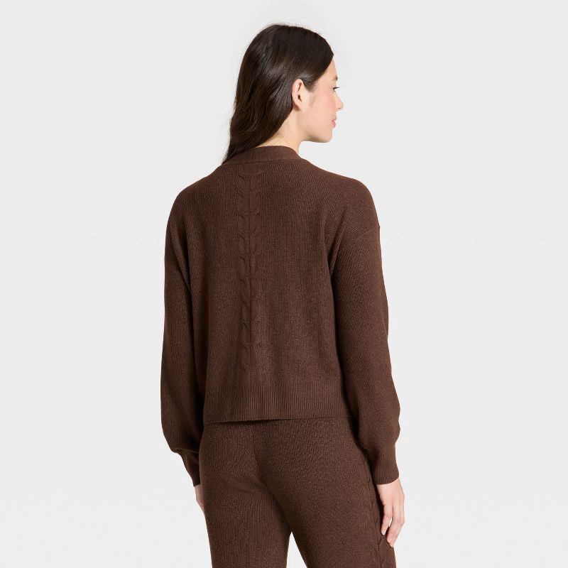 slide 2 of 3, Women's Cable Sweater Cardigan - Auden™ Heather Brown XS, 1 ct