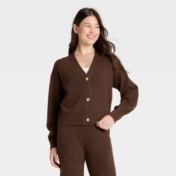 Women's Cable Sweater Cardigan - Auden™ Heather Brown L
