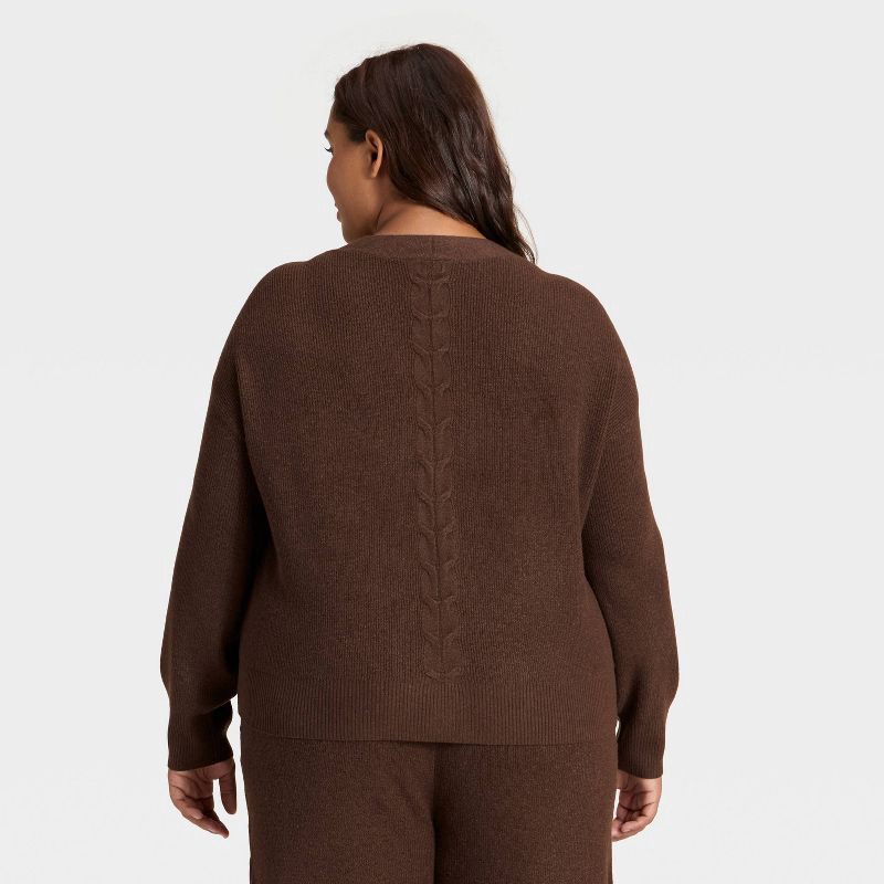 slide 2 of 3, Women's Cable Sweater Cardigan - Auden™ Heather Brown XXL, 1 ct