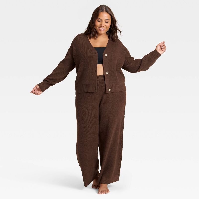 slide 3 of 3, Women's Cable Sweater Cardigan - Auden™ Heather Brown XXL, 1 ct