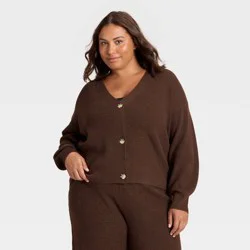 Women's Cable Sweater Cardigan - Auden™ Heather Brown XXL