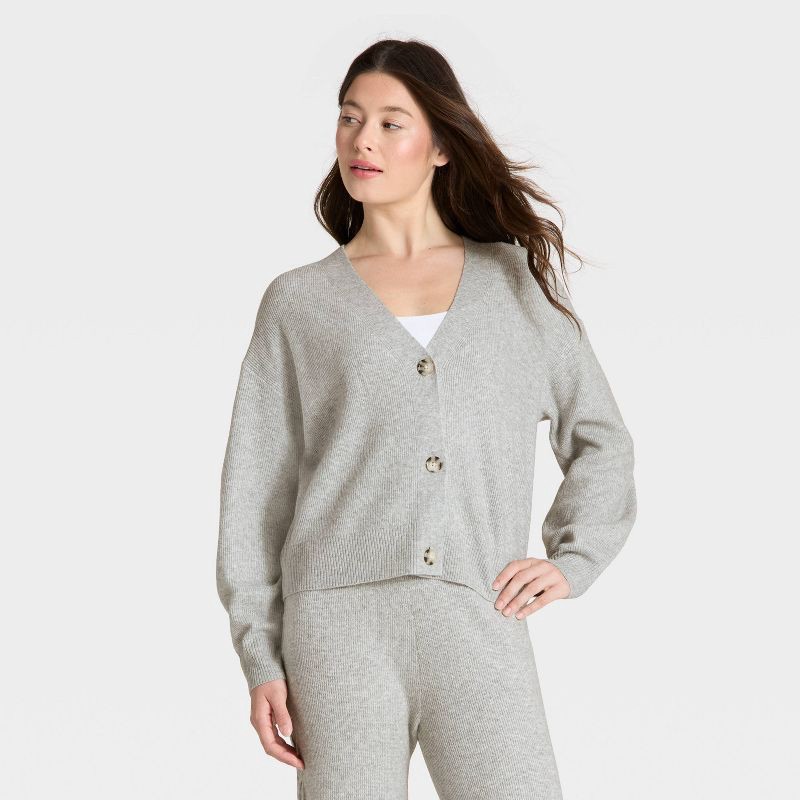 slide 1 of 3, Women's Cable Sweater Cardigan - Auden™ Heather Gray S, 1 ct