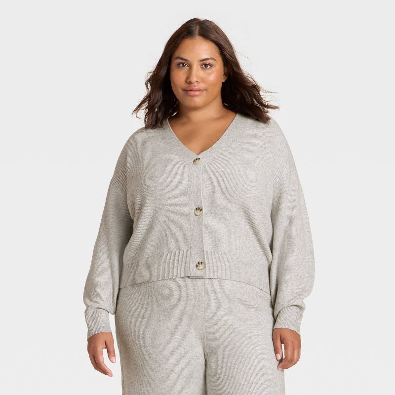 slide 1 of 3, Women's Cable Sweater Cardigan - Auden™ Heather Gray XXL, 1 ct