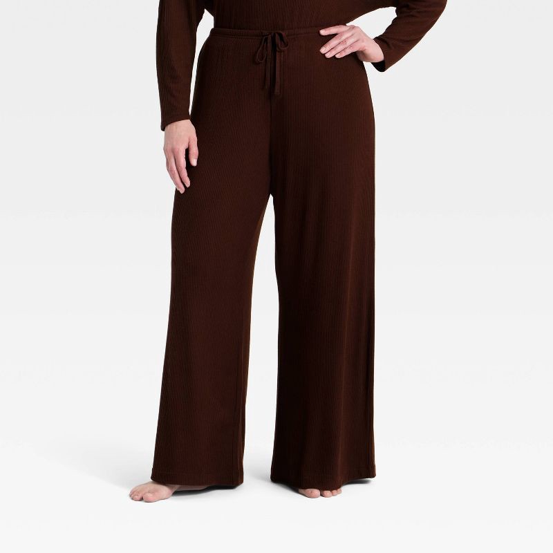 slide 4 of 5, Women's Cozy Ribbed Wide Leg Pants - Auden™ Brown XXL, 1 ct