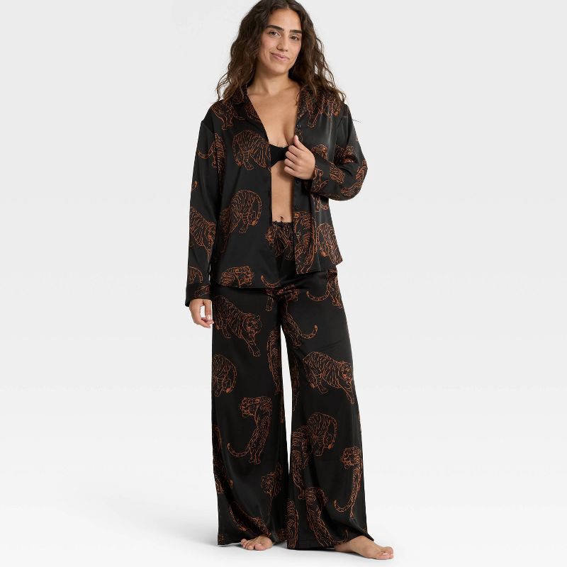 slide 3 of 5, Women's Satin Pajama Pants - Auden™ Tiger Print M, 1 ct