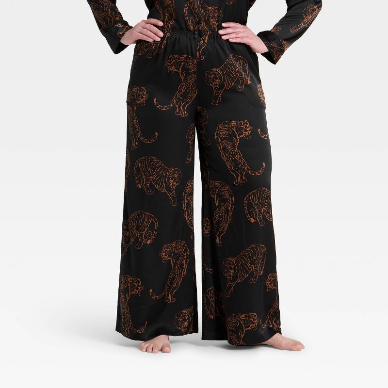 slide 4 of 5, Women's Satin Pajama Pants - Auden™ Tiger Print M, 1 ct