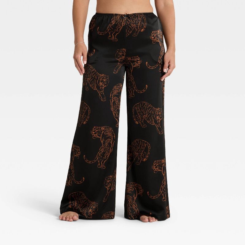 slide 1 of 5, Women's Satin Pajama Pants - Auden™ Tiger Print M, 1 ct