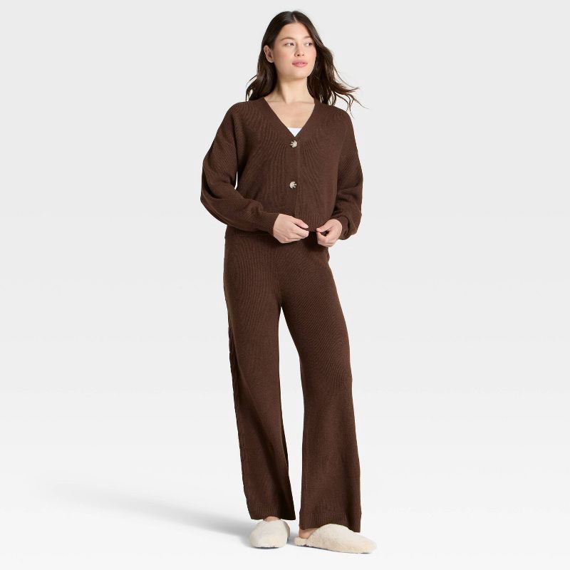 slide 3 of 3, Women's Cable Sweater Wide Leg Pants - Auden™ Heather Brown XL, 1 ct