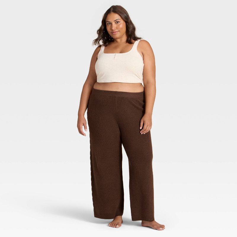 slide 3 of 3, Women's Cable Sweater Wide Leg Pants - Auden™ Heather Brown XXL, 1 ct