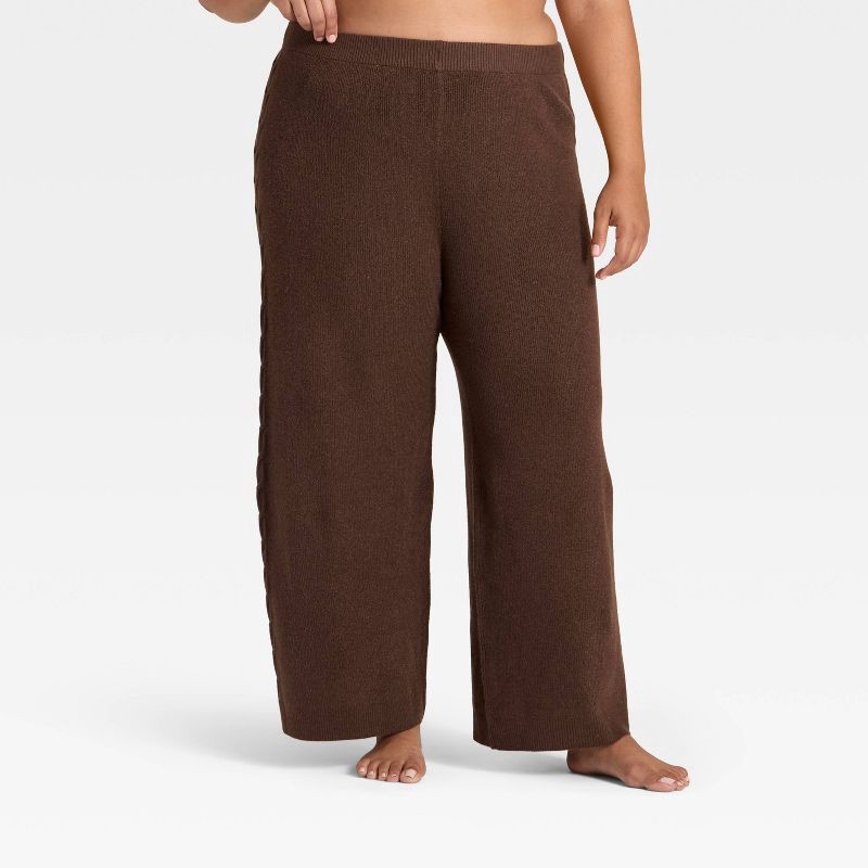 slide 1 of 3, Women's Cable Sweater Wide Leg Pants - Auden™ Heather Brown XXL, 1 ct