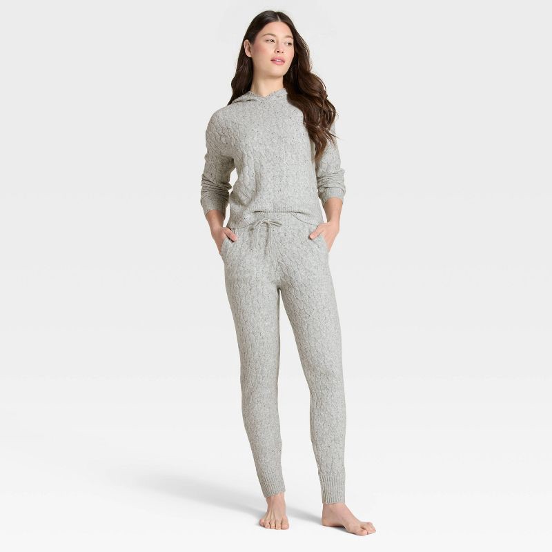 slide 3 of 3, Women's Cashfeel Cable Knit Jogger Pants - Auden™ Heather Gray XL, 1 ct