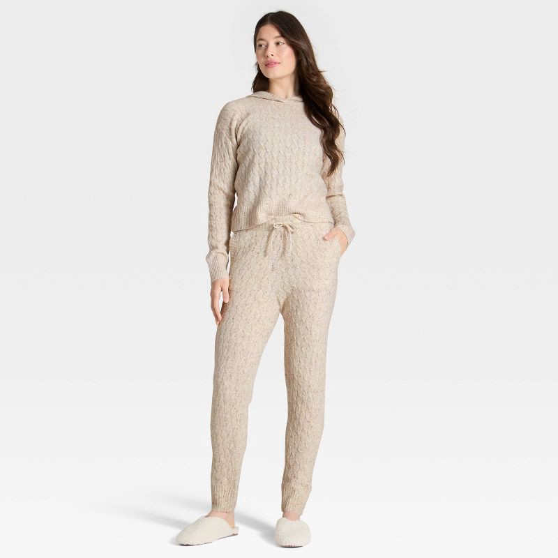 slide 3 of 3, Women's Cashfeel Cable Knit Jogger Pants - Auden™ Heather Oat S, 1 ct
