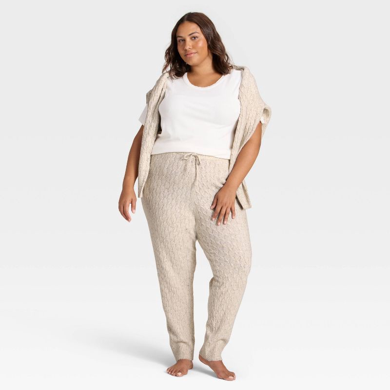 slide 2 of 3, Women's Cashfeel Cable Knit Jogger Pants - Auden™ Heather Oat XXL, 1 ct