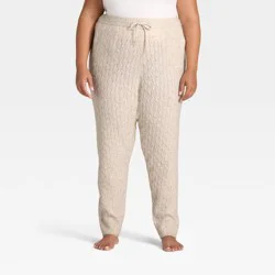 Women's Cashfeel Cable Knit Jogger Pants - Auden™ Heather Oat XXL