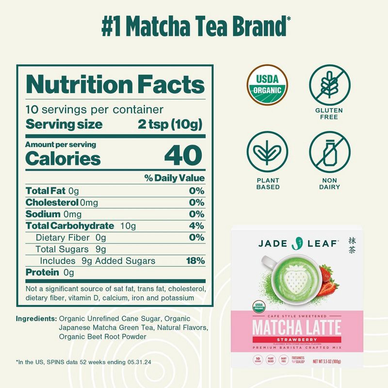 slide 3 of 8, Jade Leaf Matcha Organic Cafe Style Strawberry Flavored Matcha Latte Mix - 3.5oz, 3.5 oz