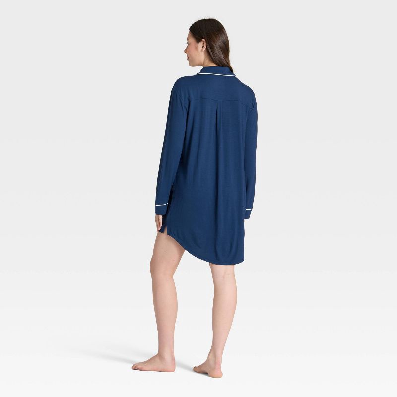 slide 2 of 3, Women's Cloud Knit Modal Notch Collar Long Sleeve Nightgown - Auden™ Navy Blue XL, 1 ct