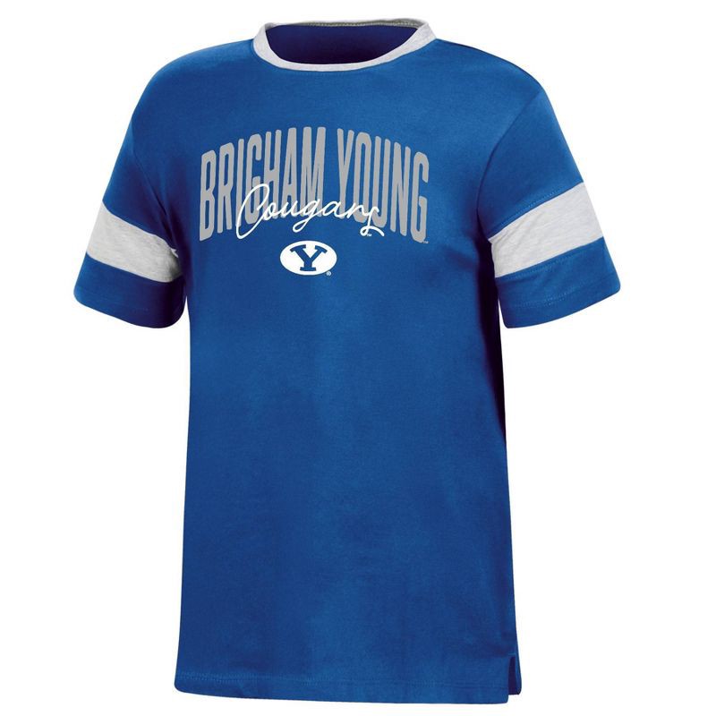slide 1 of 3, NCAA BYU Cougars Girls' Knot T-Shirt - S, 1 ct