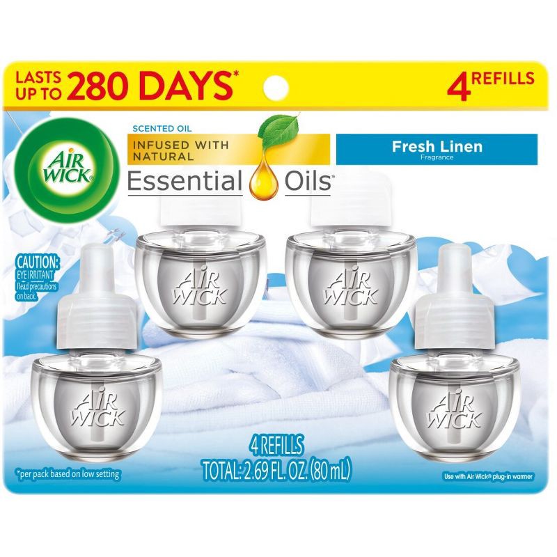 slide 2 of 9, Air Wick Plug-in Scented Oil Air Freshener Refills - Fresh Linen - 4pk, 4 ct