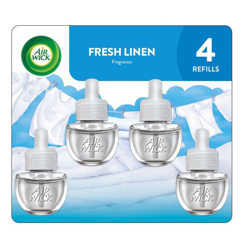 slide 1 of 9, Air Wick Plug-in Scented Oil Air Freshener Refills - Fresh Linen - 4pk, 4 ct