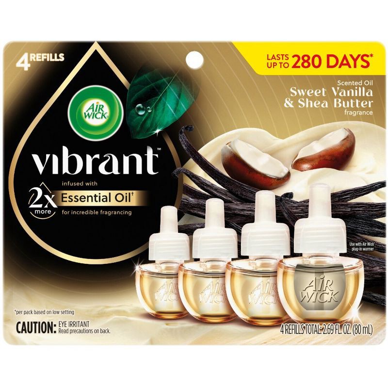 slide 2 of 9, Air Wick Vibrant Plug-in Scented Oil Air Freshener Refills - Sweet Vanilla & Shea Butter - 4pk, 4 ct