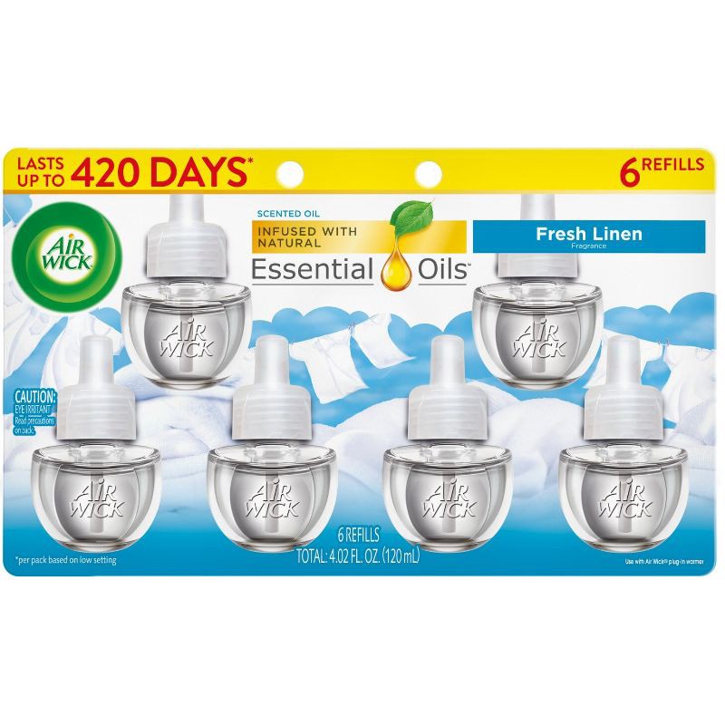slide 2 of 9, Air Wick Plug-in Scented Oil Air Freshener Refills - Fresh Linen - 6pk, 6 ct