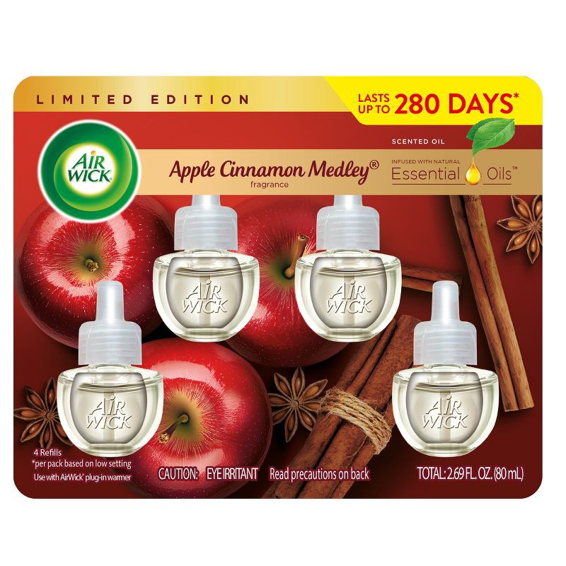 slide 2 of 9, Air Wick Plug-in Scented Oil Air Freshener Refills - Apple Cinnamon Medley - 4pk, 4 ct