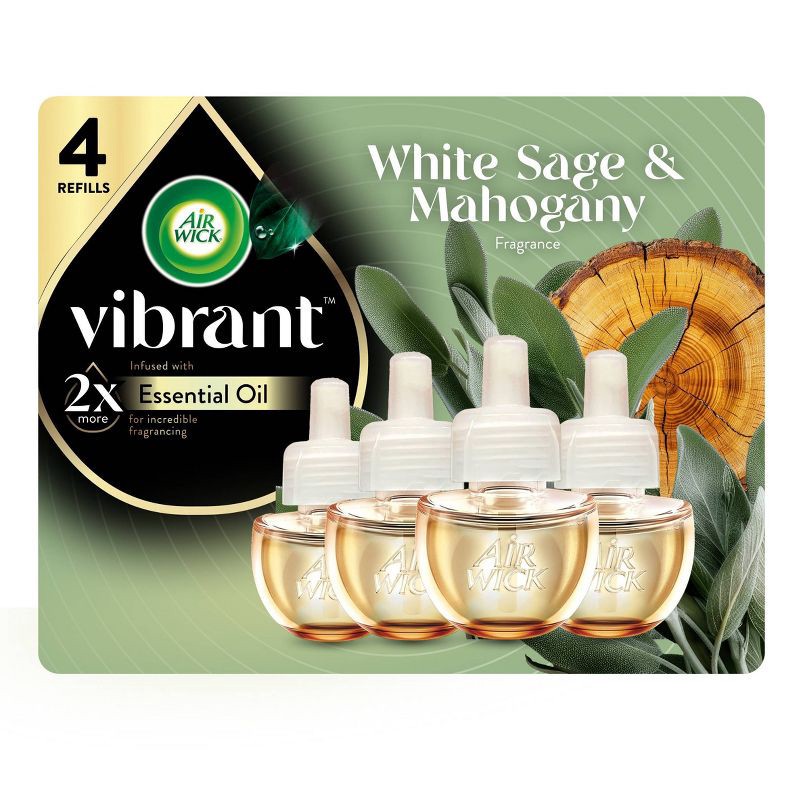 slide 1 of 1, Air Wick Vibrant Plug-in Scented Oil Air Freshener Refills - White Sage & Mahogany - 4pk, 80 oz, 4 ct