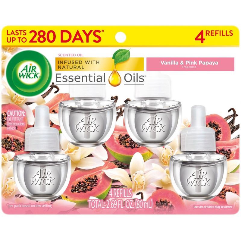 slide 2 of 9, Air Wick Plug-in Scented Oil Air Freshener Refills - Vanilla & Pink Papaya - 4pk, 4 ct