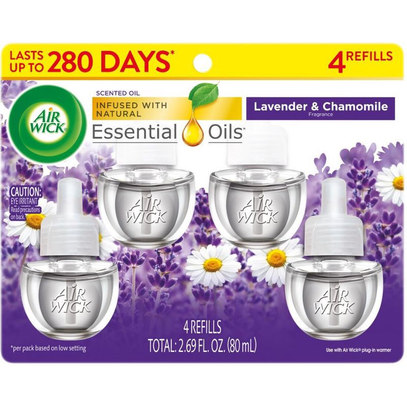 slide 2 of 9, Air Wick Plug-in Scented Oil Air Freshener Refills - Lavender and Chamomile - 4pk, 4 ct