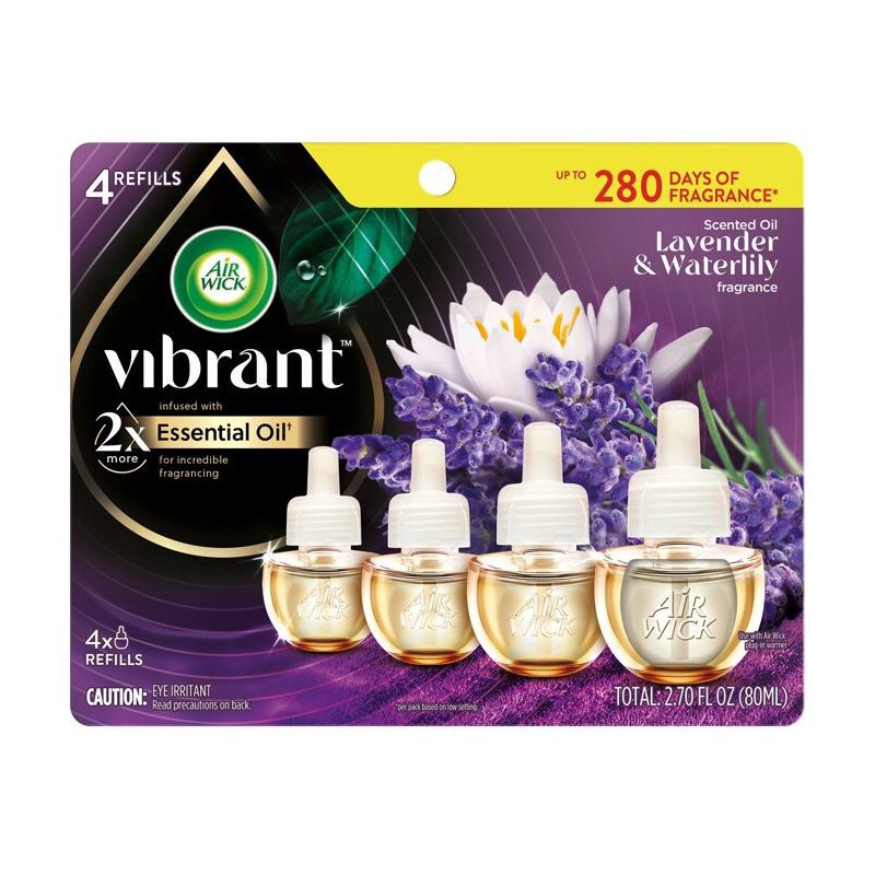 slide 2 of 9, Air Wick Vibrant Plug-in Scented Oil Air Freshener Refills - Lavender & Waterlily - 4pk, 4 ct