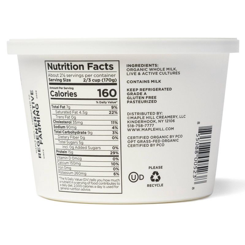 slide 2 of 3, Maple Hill Creamery Plain Greek Yogurt - 16oz, 16 oz